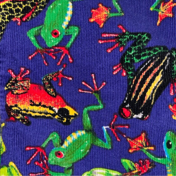 VTG 90s Handmade Purple Corduroy Frog Print Jumpsuit Pockets Youth Sz 12 - Picture 4 of 4